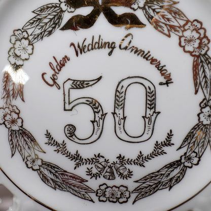 Vintage Gold & White 50th Anniversary Plate, Art Line Japan