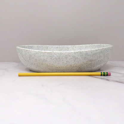 Vintage Joan Luntz Gaiety Melmac Oval Serving Bowl, Speckled White / Gray (1950s)