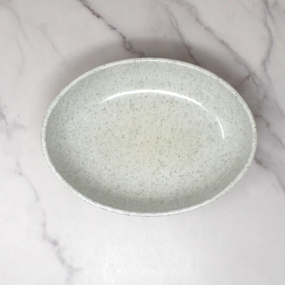 Vintage Joan Luntz Gaiety Melmac Oval Serving Bowl, Speckled White / Gray (1950s)