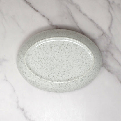 Vintage Joan Luntz Gaiety Melmac Oval Serving Bowl, Speckled White / Gray (1950s)