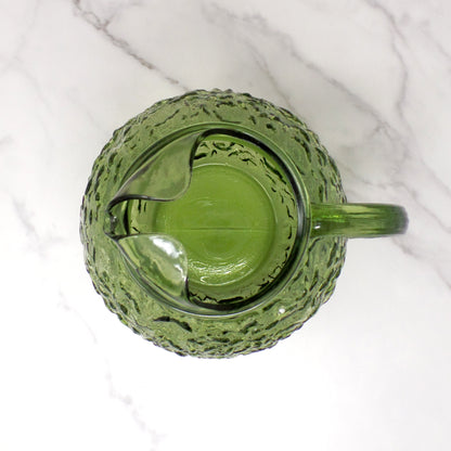 Vintage Anchor Hocking Lido Milano Glass Ball Pitcher, Avocado Green (1960s)