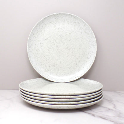 Vintage Joan Luntz Gaiety Melmac / Melamine 10” Dinner Plates, Speckled White & Gray - set of 6 (1950s)