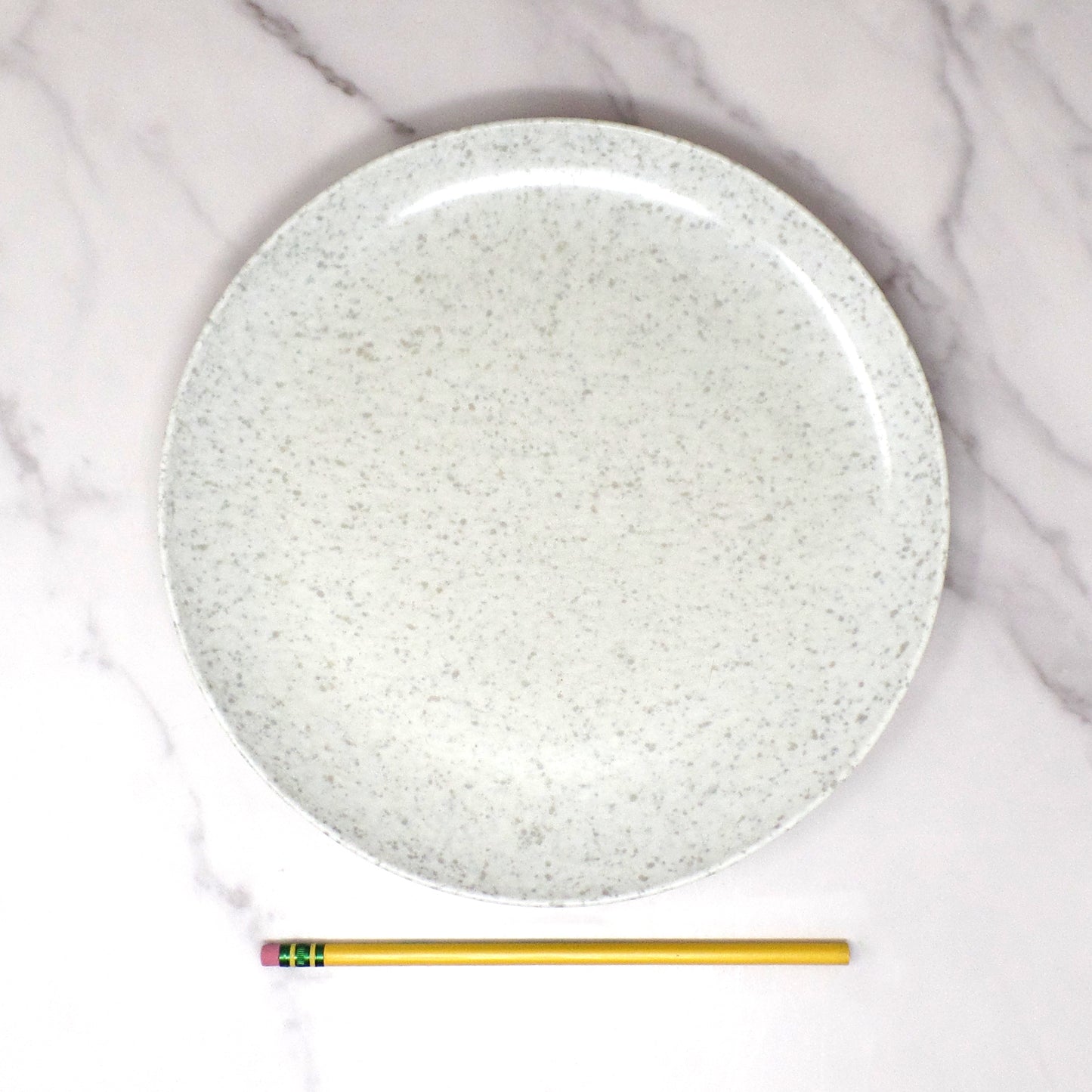 Vintage Joan Luntz Gaiety Melmac / Melamine 10” Dinner Plates, Speckled White & Gray - set of 6 (1950s)