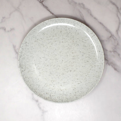 Vintage Joan Luntz Gaiety Melmac / Melamine 10” Dinner Plates, Speckled White & Gray - set of 6 (1950s)