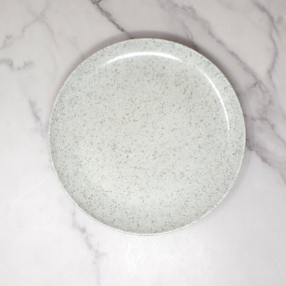 Vintage Joan Luntz Gaiety Melmac / Melamine 10” Dinner Plates, Speckled White & Gray - set of 6 (1950s)
