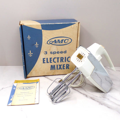 Vintage AMC Handheld Electric Mixer (model 596-INO) with Original Box and Documents (1964)