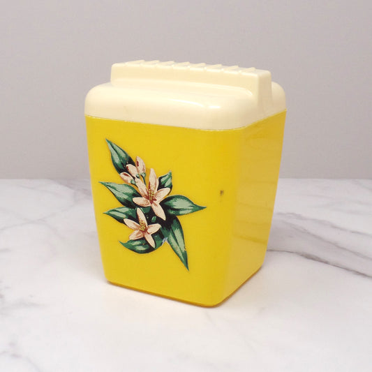Vintage Burroughs Burrite Yellow Plastic Canister (312) with Floral Pattern (1950s)