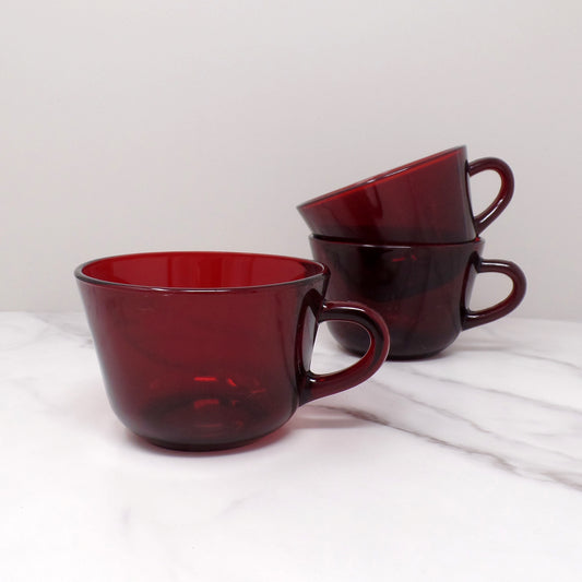 Vintage Anchor Hocking Royal Ruby Red Glass Mugs, set of 3 (1960s)