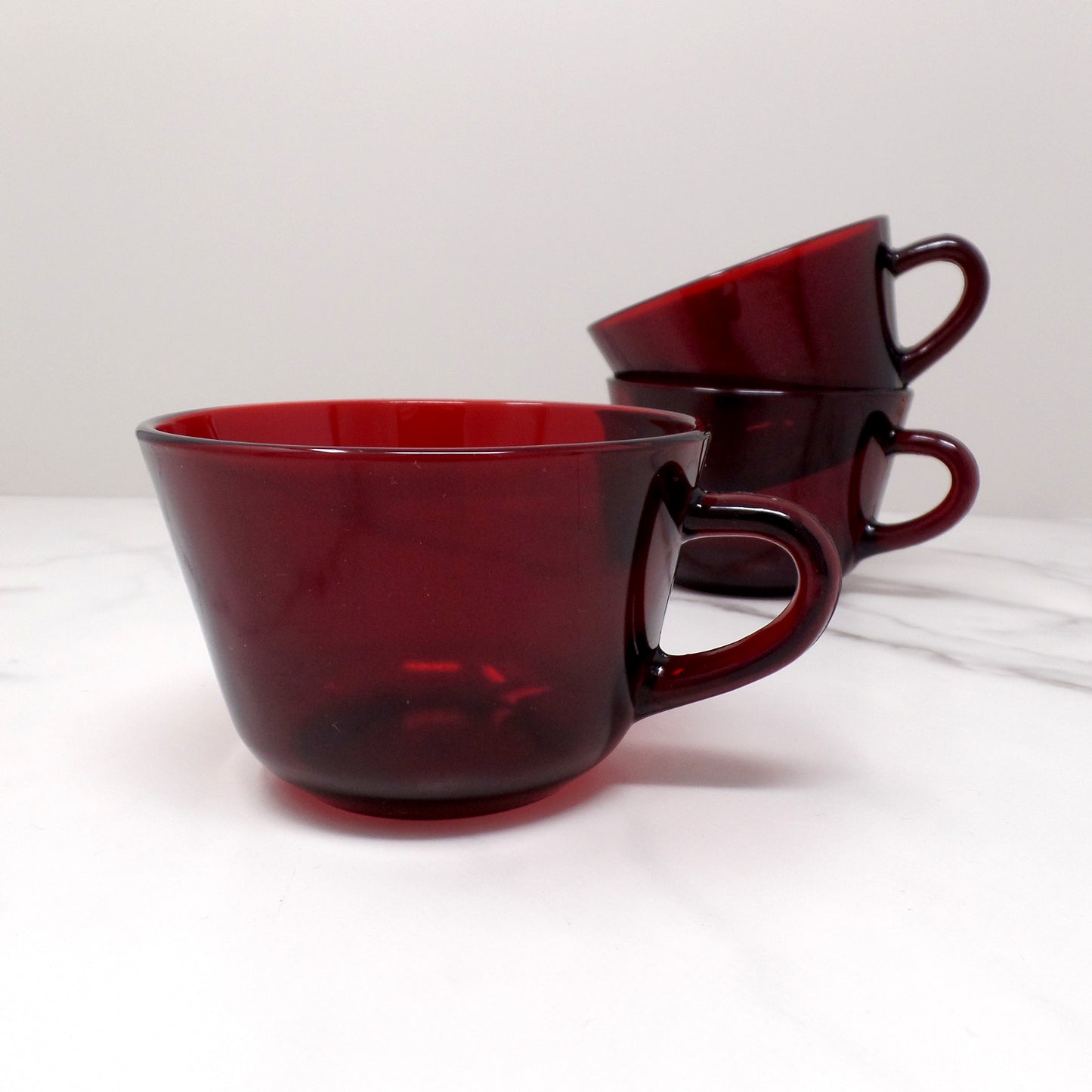 Vintage Anchor Hocking Royal Ruby Red Glass Mugs, set of 3 (1960s)