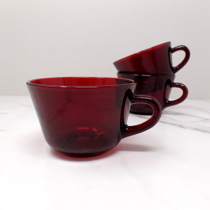 Vintage Anchor Hocking Royal Ruby Red Glass Mugs, set of 3 (1960s)