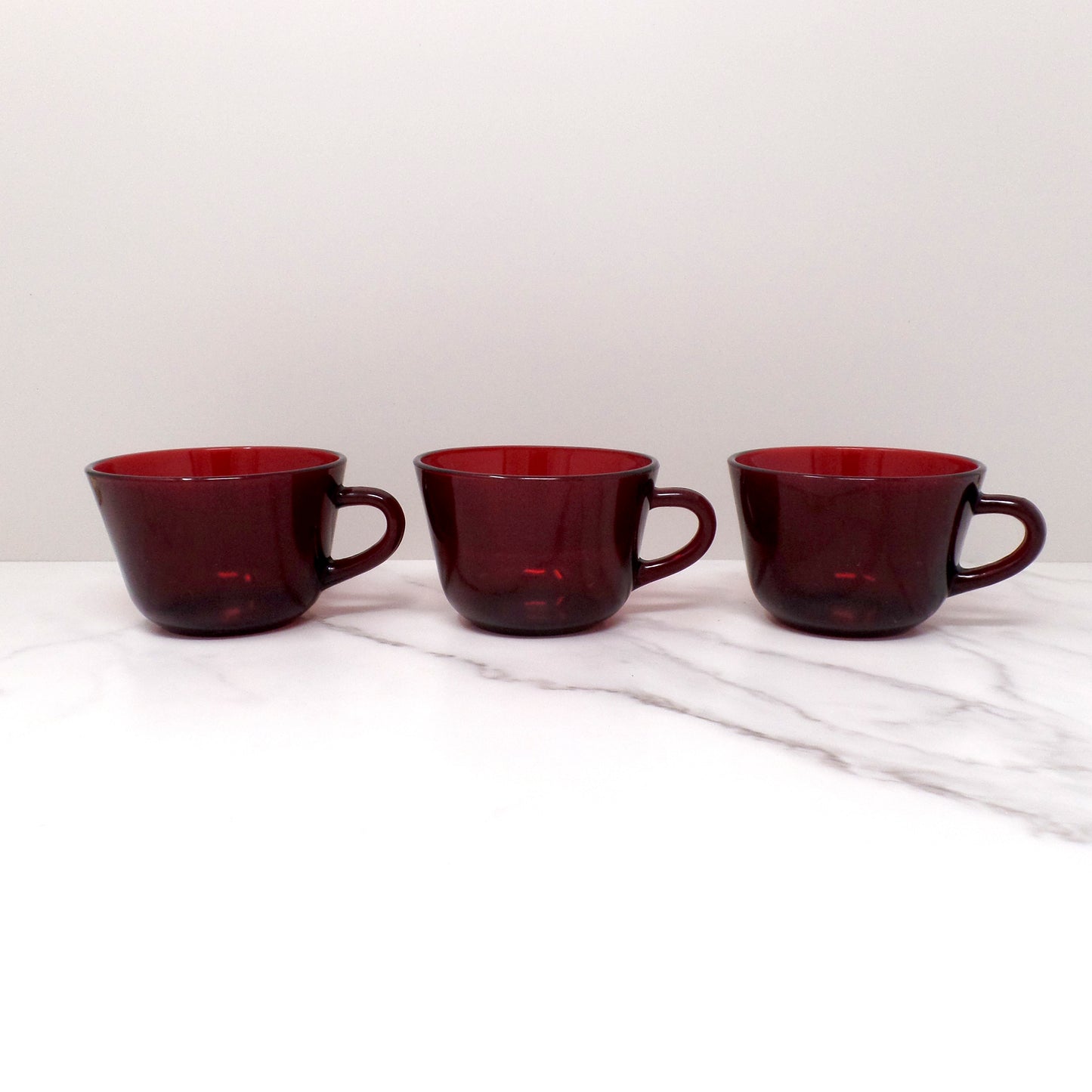 Vintage Anchor Hocking Royal Ruby Red Glass Mugs, set of 3 (1960s)