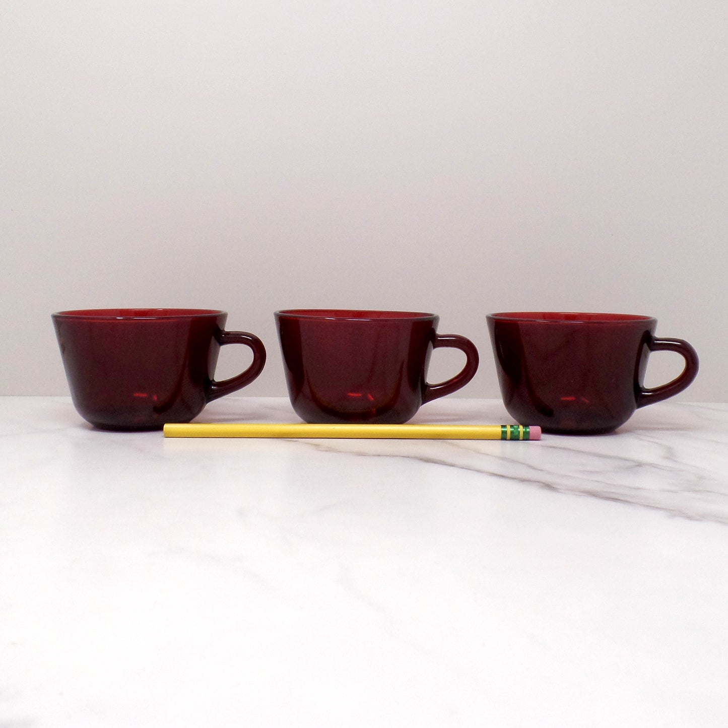 Vintage Anchor Hocking Royal Ruby Red Glass Mugs, set of 3 (1960s)