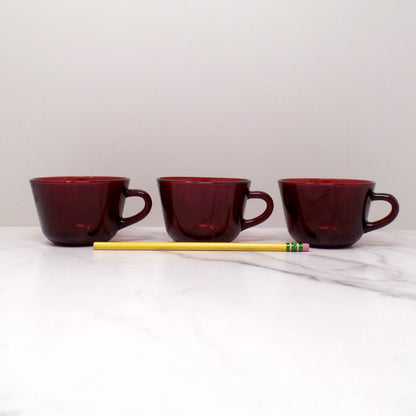 Vintage Anchor Hocking Royal Ruby Red Glass Mugs, set of 3 (1960s)