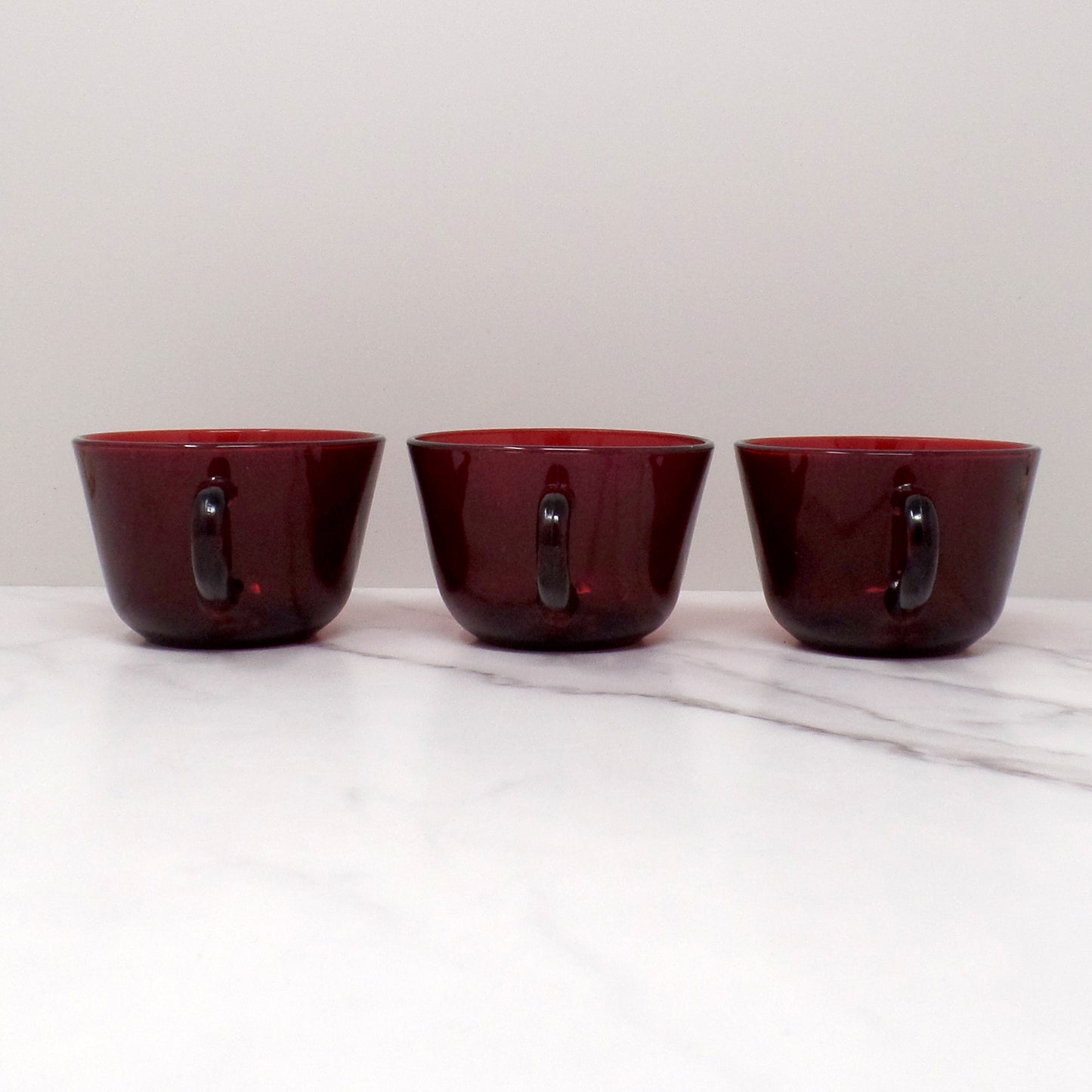 Vintage Anchor Hocking Royal Ruby Red Glass Mugs, set of 3 (1960s)