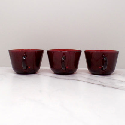 Vintage Anchor Hocking Royal Ruby Red Glass Mugs, set of 3 (1960s)
