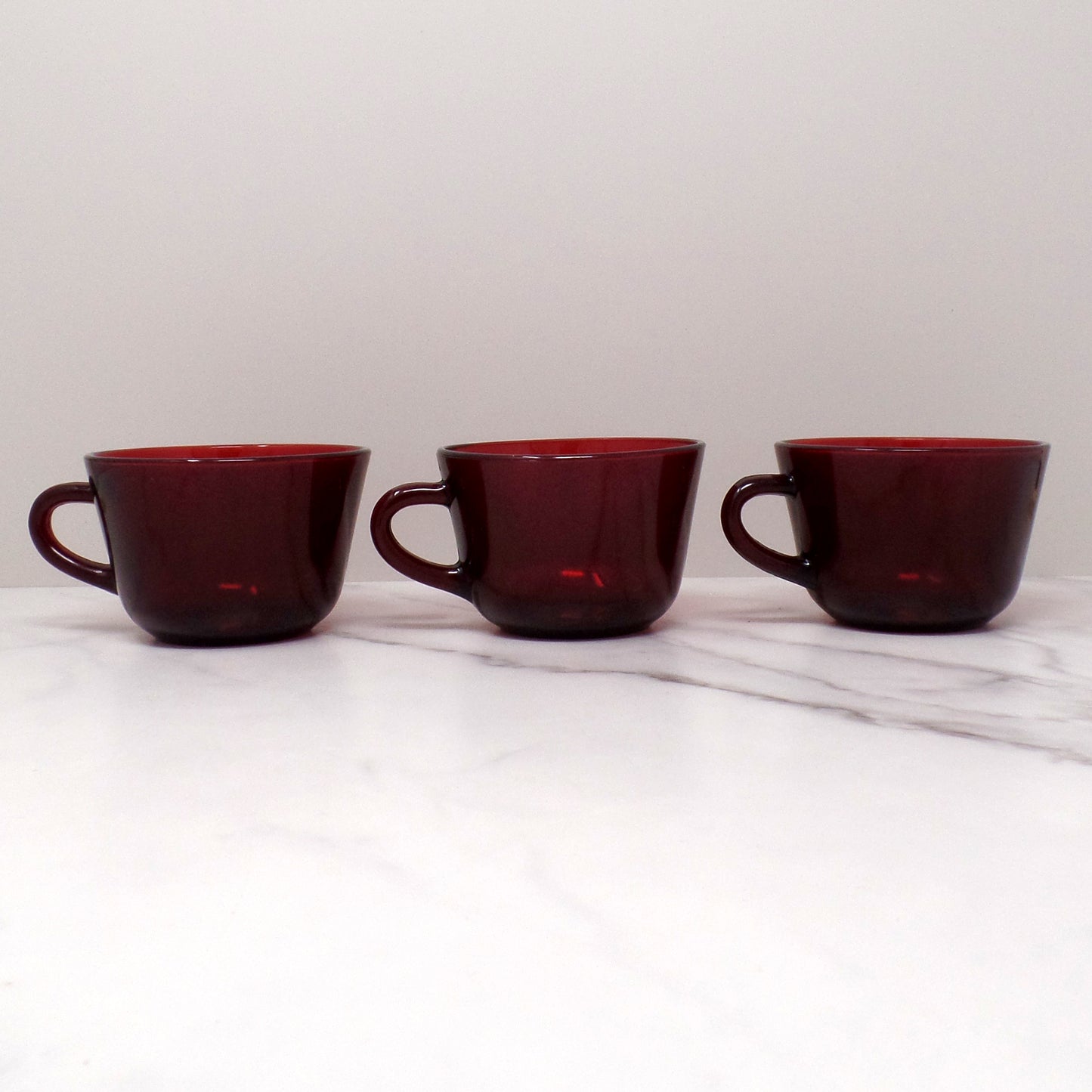Vintage Anchor Hocking Royal Ruby Red Glass Mugs, set of 3 (1960s)
