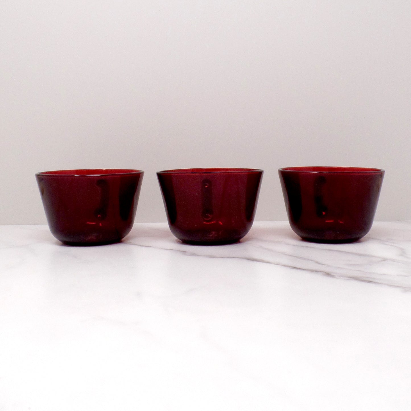Vintage Anchor Hocking Royal Ruby Red Glass Mugs, set of 3 (1960s)