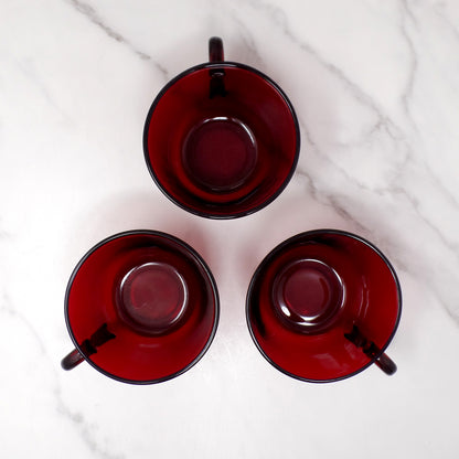 Vintage Anchor Hocking Royal Ruby Red Glass Mugs, set of 3 (1960s)