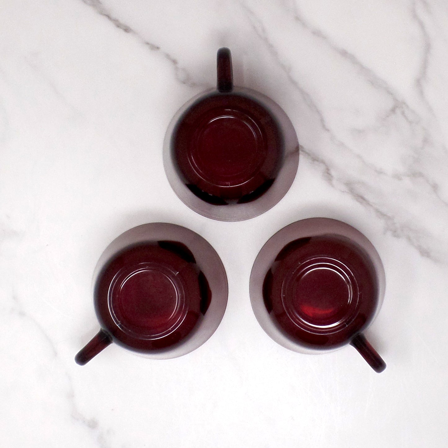 Vintage Anchor Hocking Royal Ruby Red Glass Mugs, set of 3 (1960s)