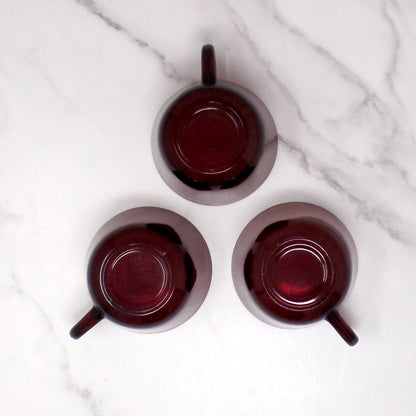 Vintage Anchor Hocking Royal Ruby Red Glass Mugs, set of 3 (1960s)