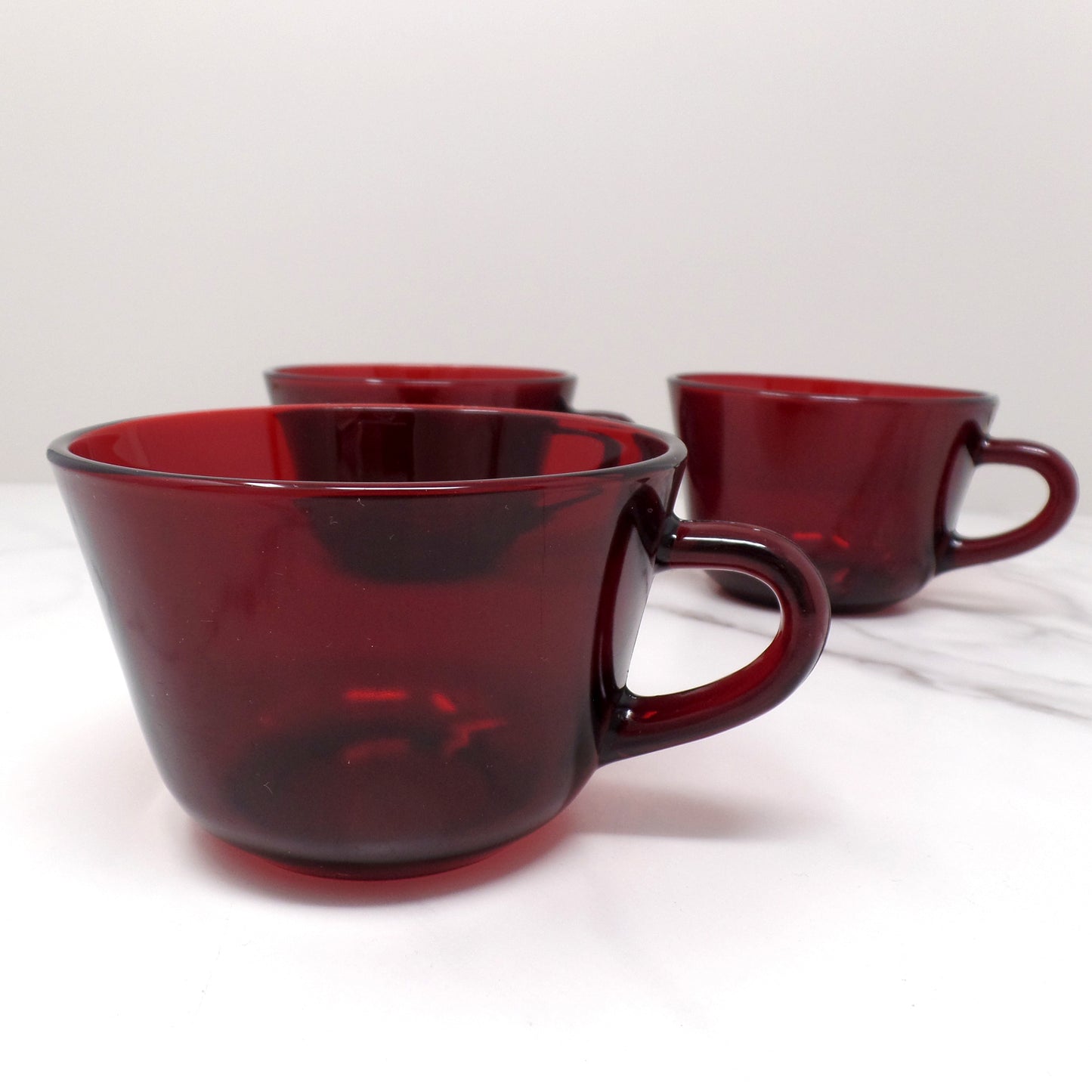 Vintage Anchor Hocking Royal Ruby Red Glass Mugs, set of 3 (1960s)