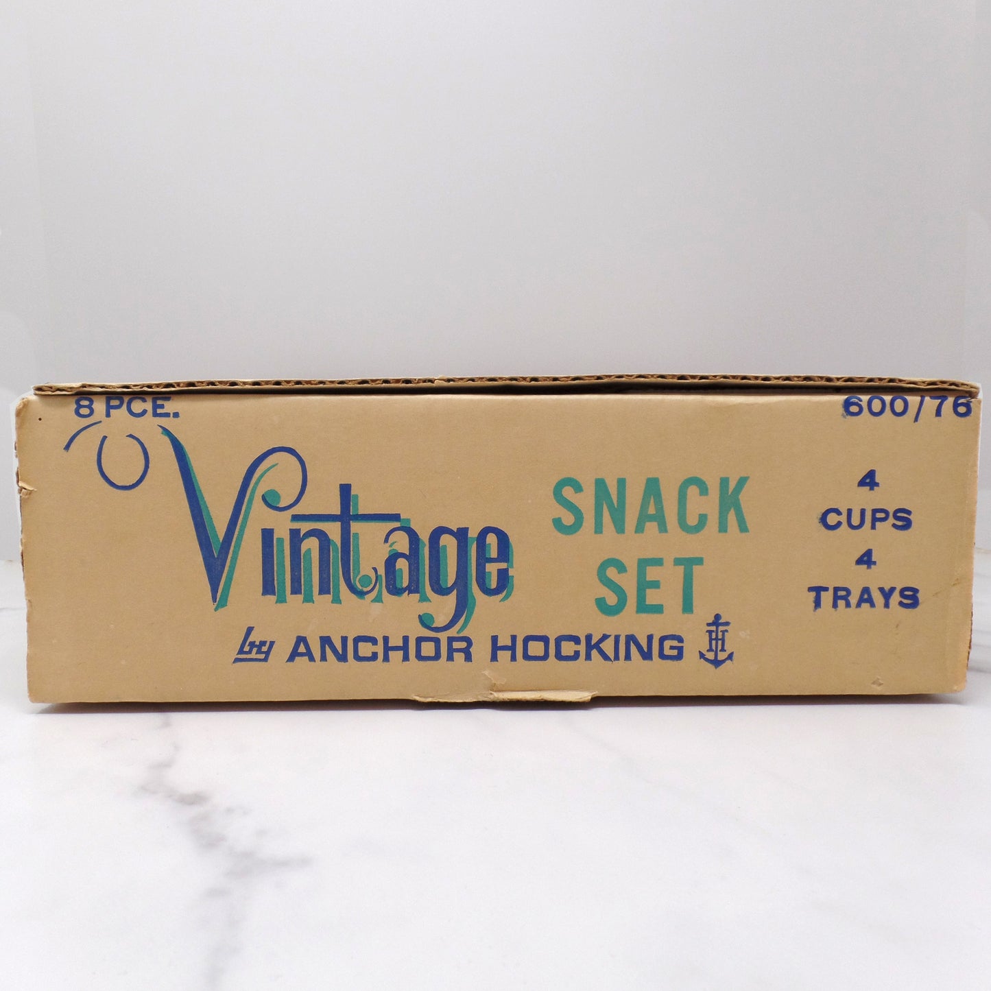 Vintage Anchor Hocking Snack Set, Vintage (model 600/76) - in Original Box, 8 pc Set (1960s)