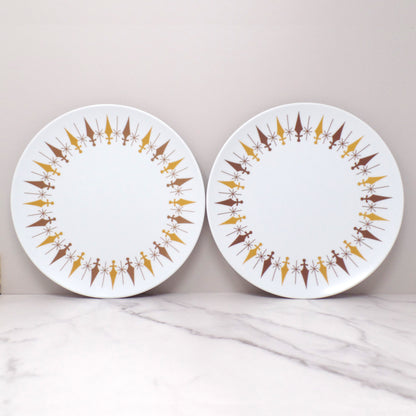 Vintage Texas Ware Melmac / Melamine 10” Dinner Plates, G-3 Atomic Compass - set of 2 (1950-60s)
