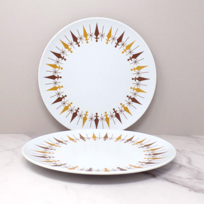 Vintage Texas Ware Melmac / Melamine 10” Dinner Plates, G-3 Atomic Compass - set of 2 (1950-60s)