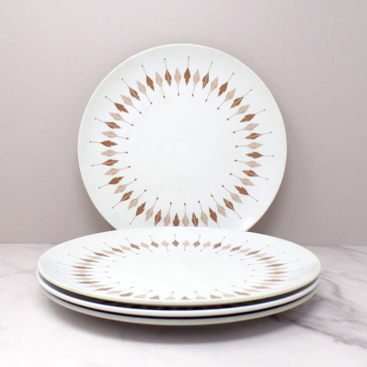Vintage Texas Ware Melmac / Melamine 10” Dinner Plates, G-3 Atomic Leaf - set of 4 (1950-60s)