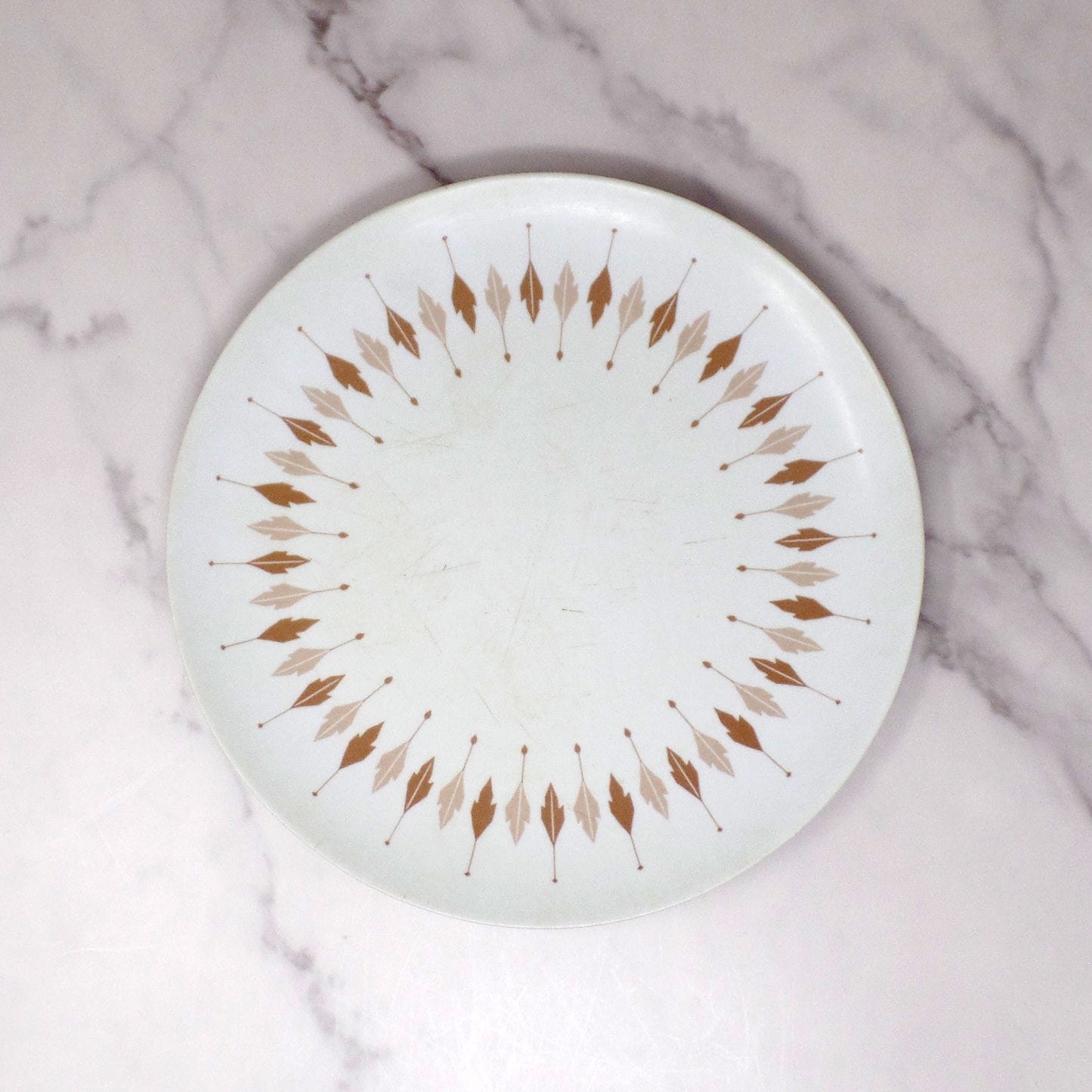 Vintage Texas Ware Melmac / Melamine 10” Dinner Plates, G-3 Atomic Leaf - set of 4 (1950-60s)