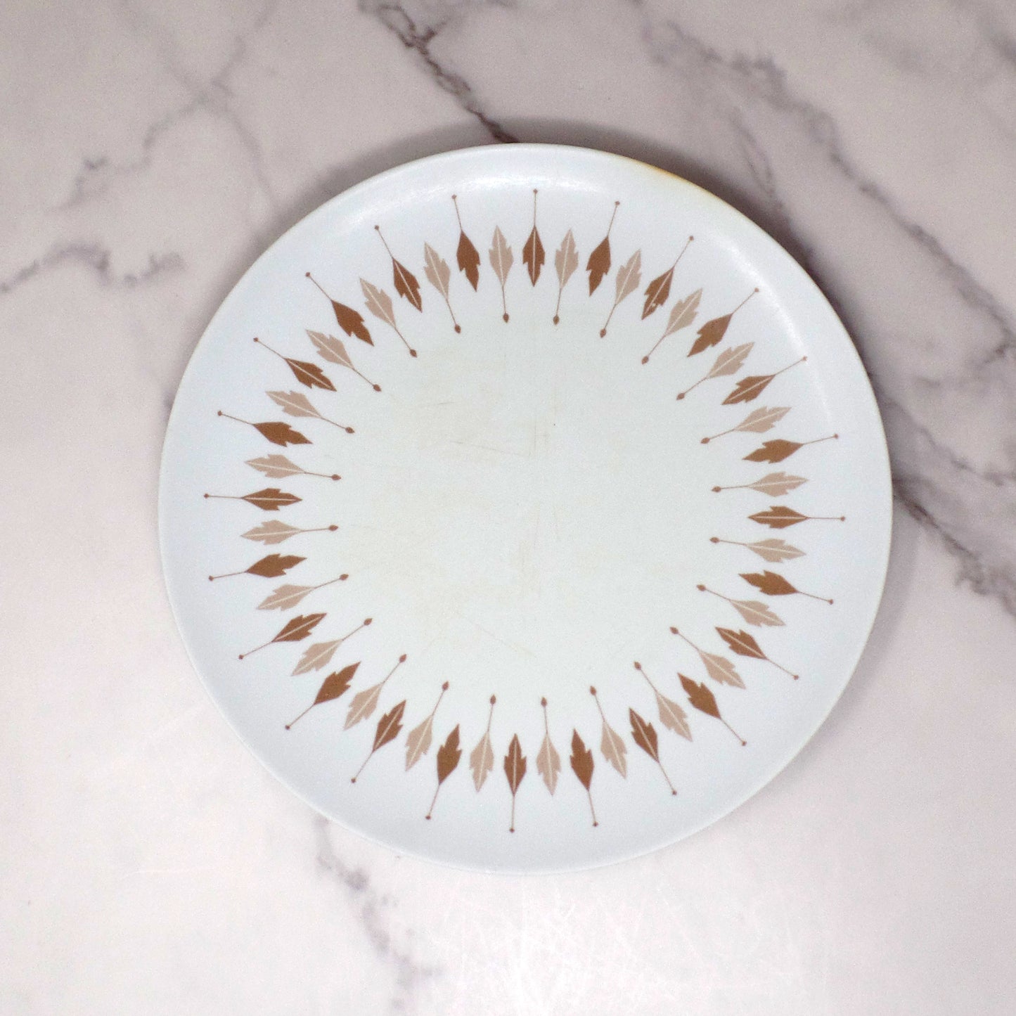 Vintage Texas Ware Melmac / Melamine 10” Dinner Plates, G-3 Atomic Leaf - set of 4 (1950-60s)