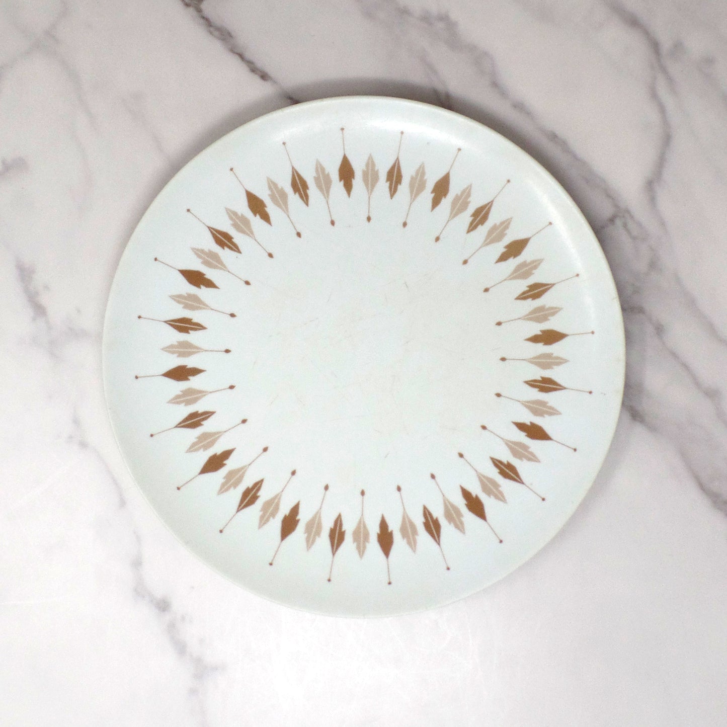 Vintage Texas Ware Melmac / Melamine 10” Dinner Plates, G-3 Atomic Leaf - set of 4 (1950-60s)