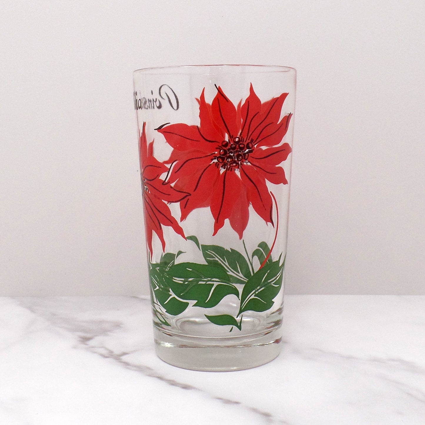 Vintage Christmas Poinsettia Highball Glass (1960s)