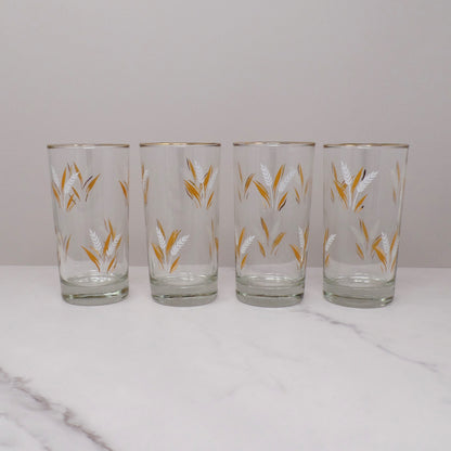 Vintage Wheat 12 oz Gold-rimmed Highball Glasses - set of 4 (1960s)