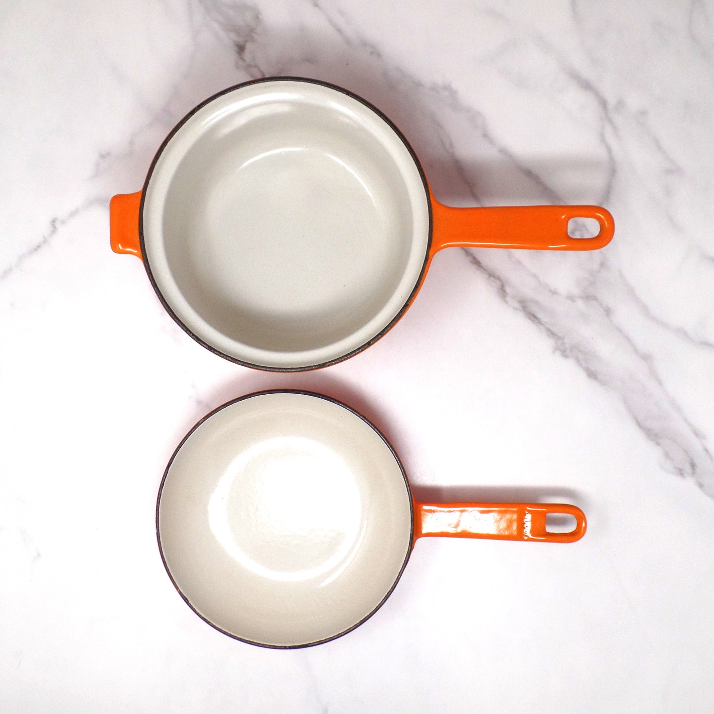 Vintage Cousances Enameled Cast Iron Multipurpose Saucepan with Skillet Lid, No. 18, Flame Orange (1960s)