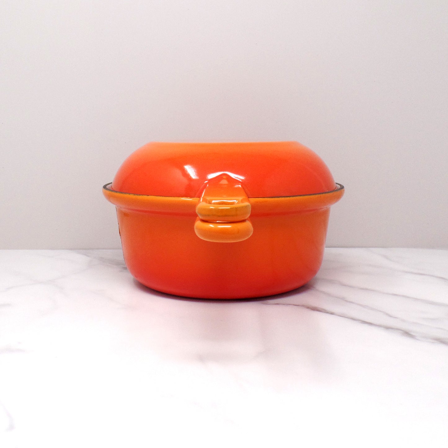 Vintage Cousances Enameled Cast Iron Multipurpose Saucepan with Skillet Lid, No. 18, Flame Orange (1960s)