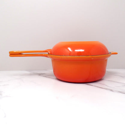 Vintage Cousances Enameled Cast Iron Multipurpose Saucepan with Skillet Lid, No. 18, Flame Orange (1960s)