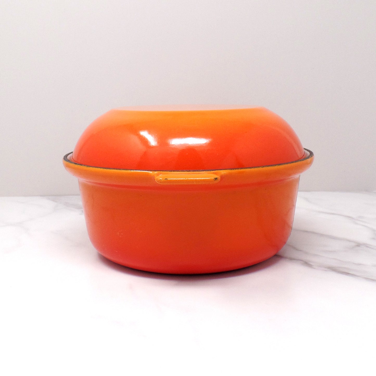 Vintage Cousances Enameled Cast Iron Multipurpose Saucepan with Skillet Lid, No. 18, Flame Orange (1960s)