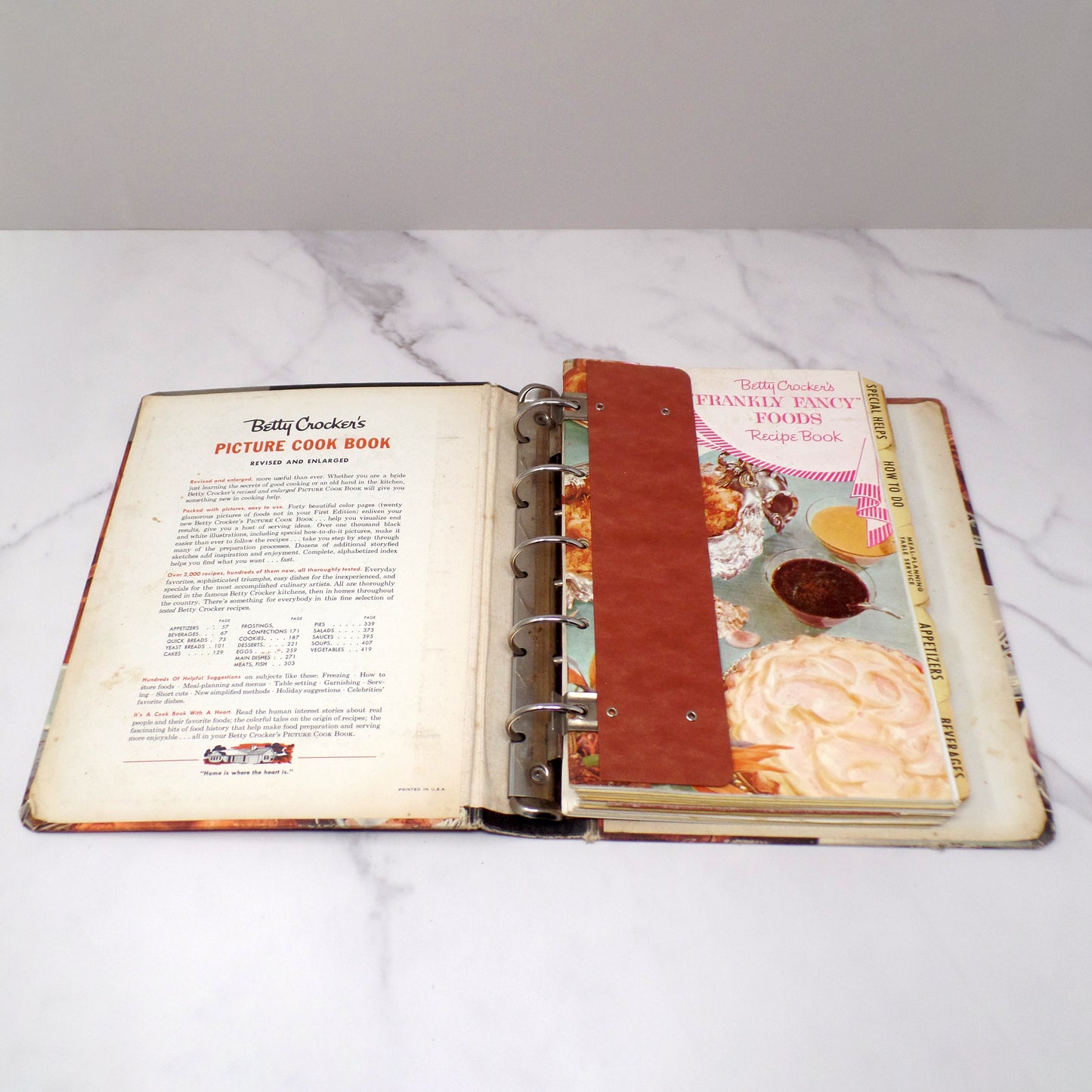 Vintage Betty Crocker's Picture Cook Book - Ring-bound, 2nd Edition / 4th Printing with Bonus Frankly Fancy Foods Booklet (1956)