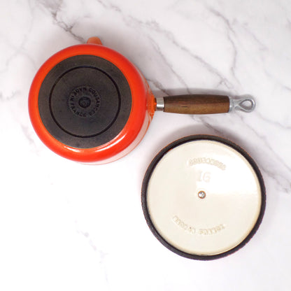 Vintage Cousances Enameled Cast Iron Saucepan / Milkpan with Lid (1 Qt / no. 16) Flame Orange (1960s)