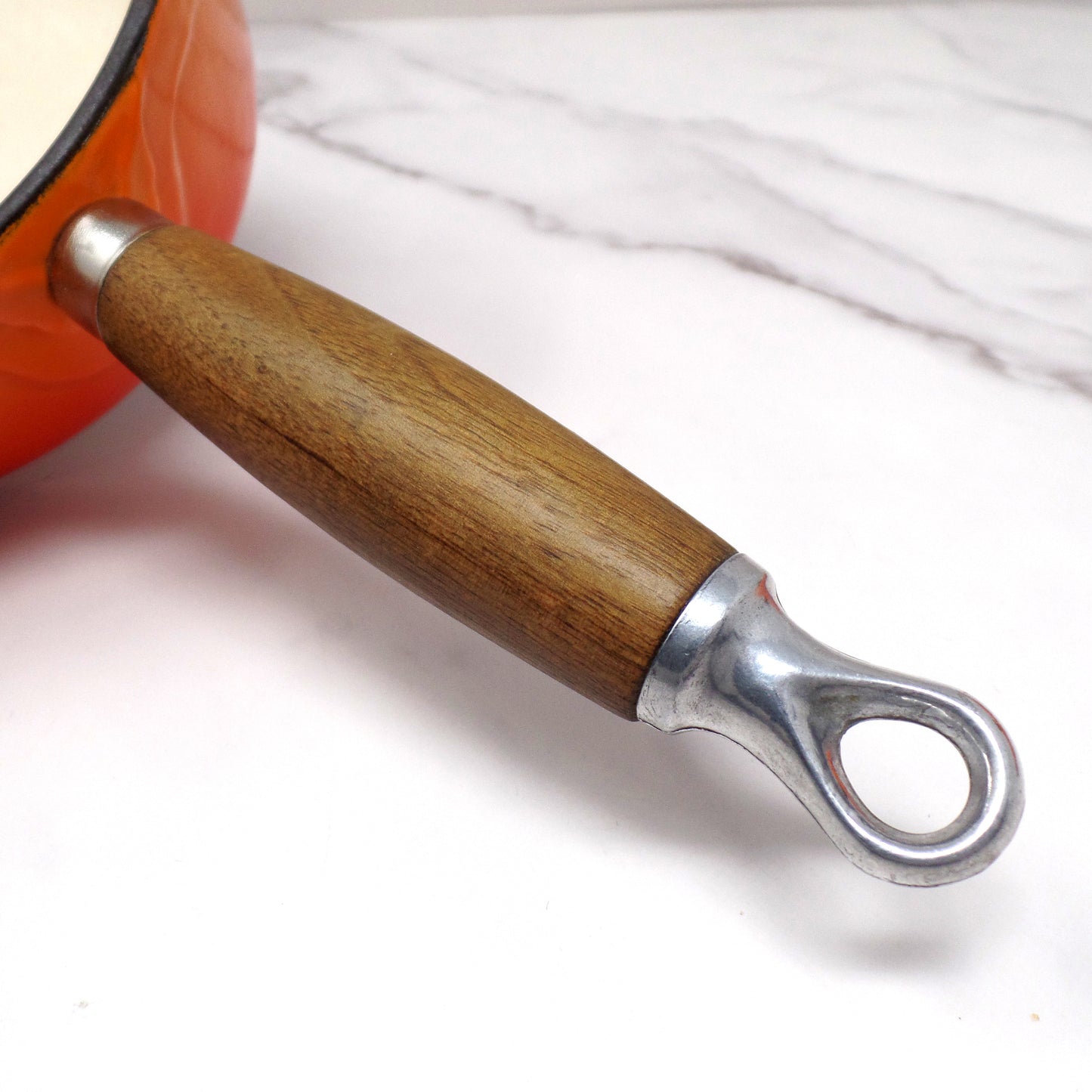 Vintage Cousances Enameled Cast Iron Saucepan / Milkpan with Lid (1 Qt / no. 16) Flame Orange (1960s)