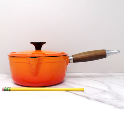 Vintage Cousances Enameled Cast Iron Saucepan / Milkpan with Lid (1 Qt / no. 16) Flame Orange (1960s)