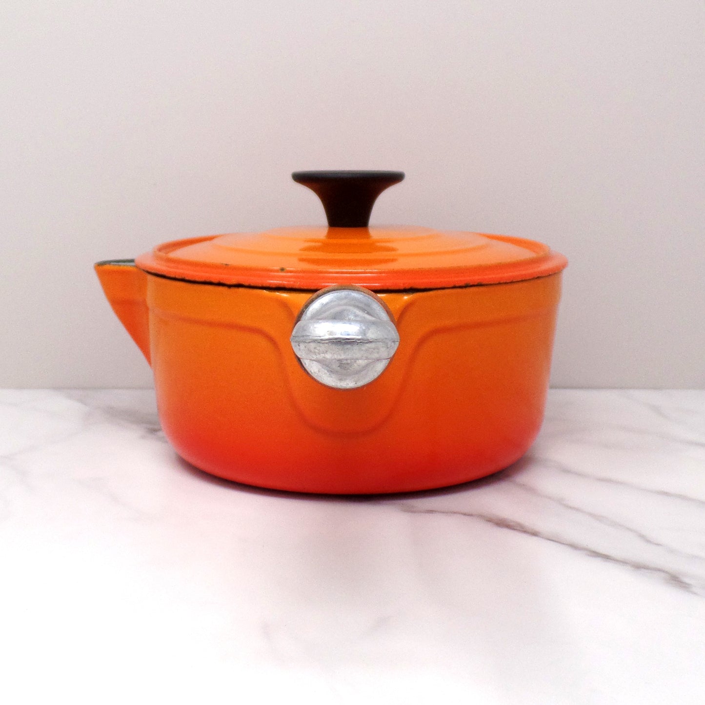 Vintage Cousances Enameled Cast Iron Saucepan / Milkpan with Lid (1 Qt / no. 16) Flame Orange (1960s)