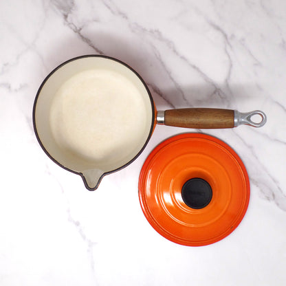 Vintage Cousances Enameled Cast Iron Saucepan / Milkpan with Lid (1 Qt / no. 16) Flame Orange (1960s)