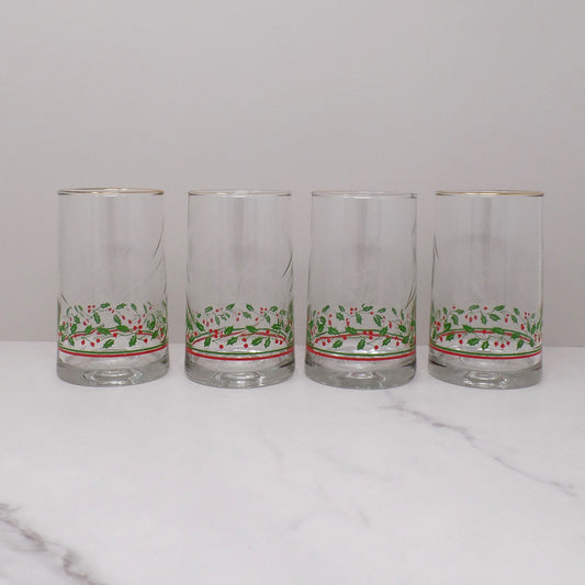 Vintage Arby's Gold-Rimmed 16 oz Highball Christmas Glasses by Libbey - set of 4 (1983)