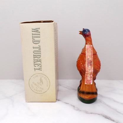 Vintage Ceramic Wild Turkey Mini Decanter in Original Box, Turkey on a Log (1972)