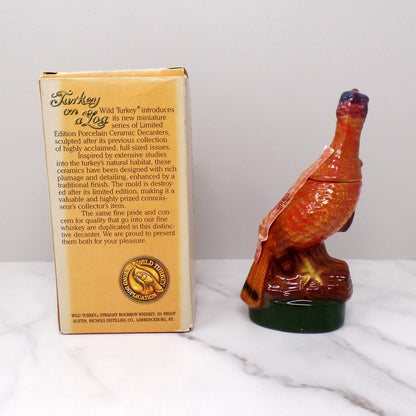 Vintage Ceramic Wild Turkey Mini Decanter in Original Box, Turkey on a Log (1972)