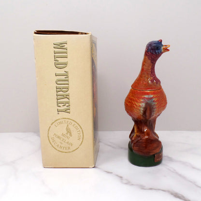 Vintage Ceramic Wild Turkey Mini Decanter in Original Box, Turkey on a Log (1972)