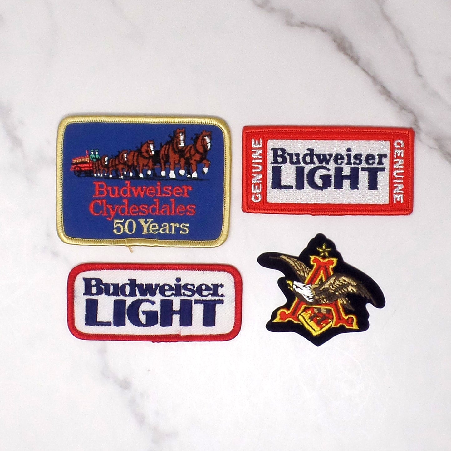 Vintage Anheuser-Busch Budweiser & Bud Light Embroidered Patches, set of 4