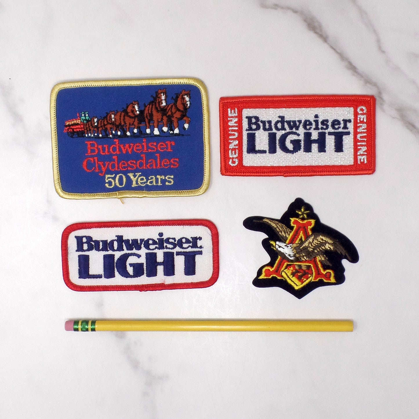 Vintage Anheuser-Busch Budweiser & Bud Light Embroidered Patches, set of 4